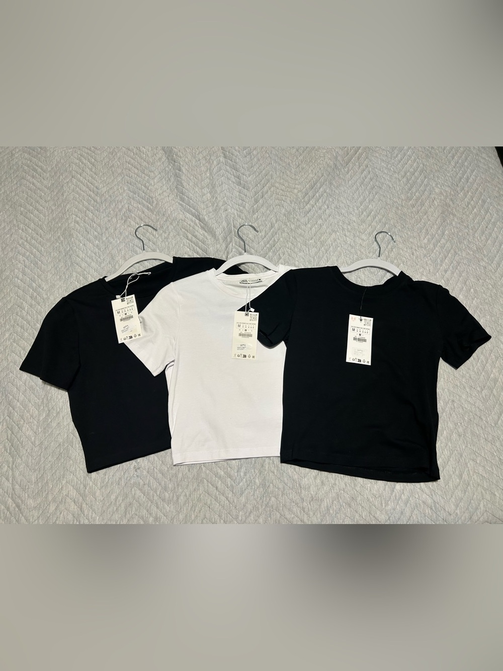 Zara Women's Short Sleeve Crew Tee Trio - Black & White
